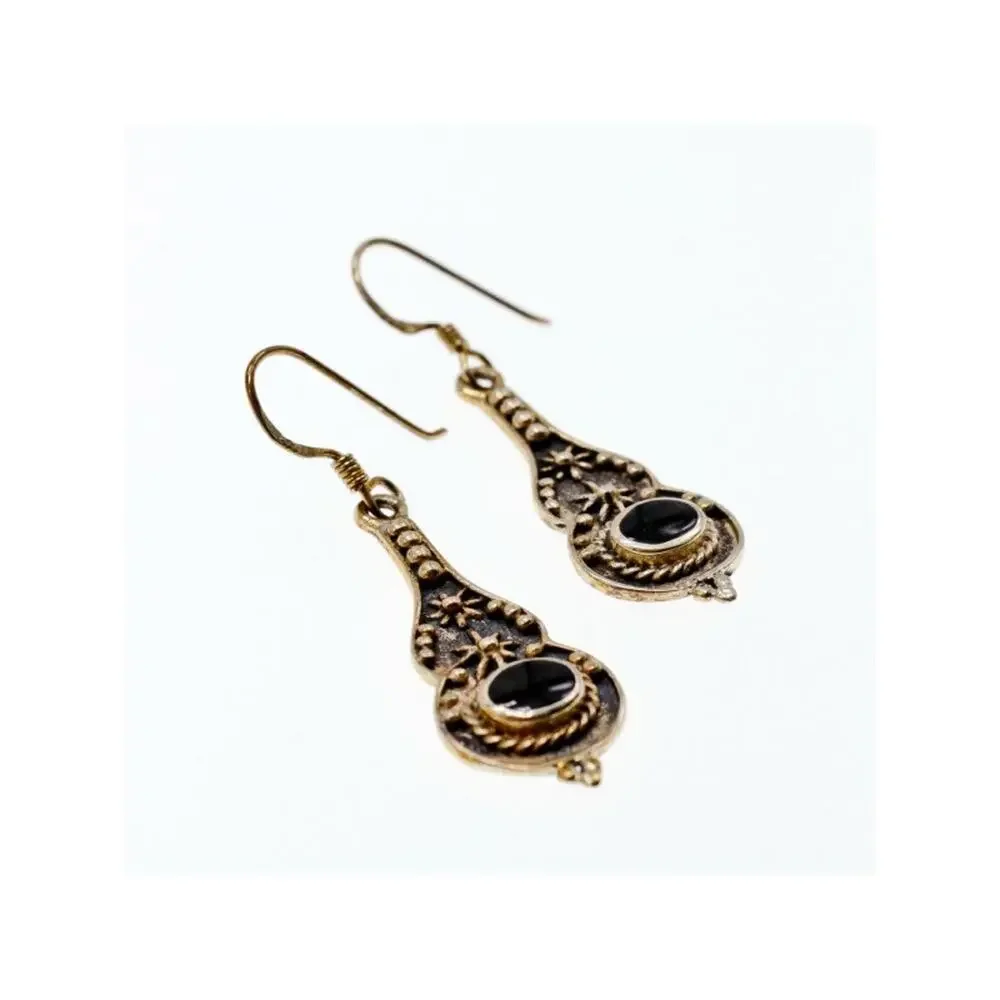 Vintage 925 Sterling Silver Black Onyx Earrings
